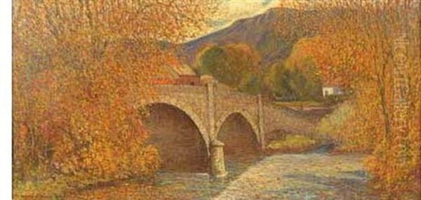 Autumn Bridge Oil Painting by C. Harry Allis