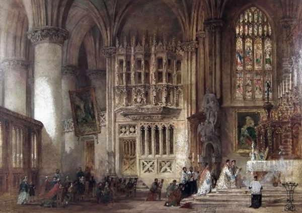 View Of The Interior Of Toledo Cathedral (after Thomas Allom) Oil Painting by Arthur Allom