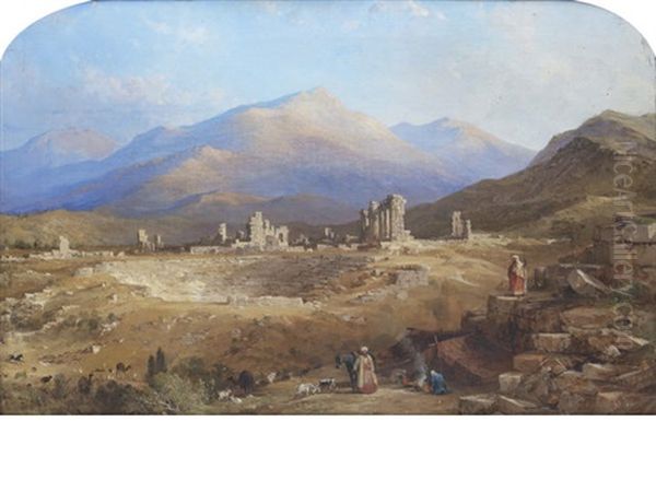 The Ancient Church Of St. John With The Citadel. Pergamos (+ The Ruins Of Laodicea; Pair) Oil Painting by Thomas Allom