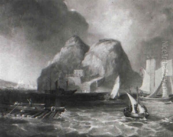 Dumbarton Rock Oil Painting by Thomas Allom