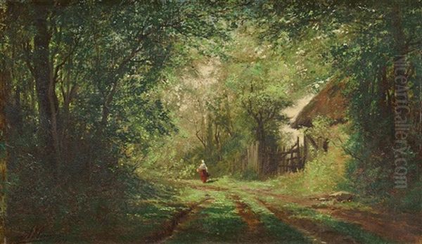 Promenade En Foret Oil Painting by Auguste Allonge