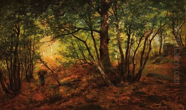 Fagotiere En Foret Oil Painting by Auguste Allonge