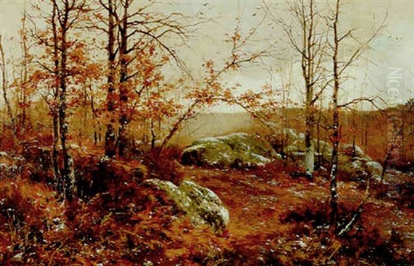 Les Rochers En Foret De Fontainebleau Oil Painting by Auguste Allonge