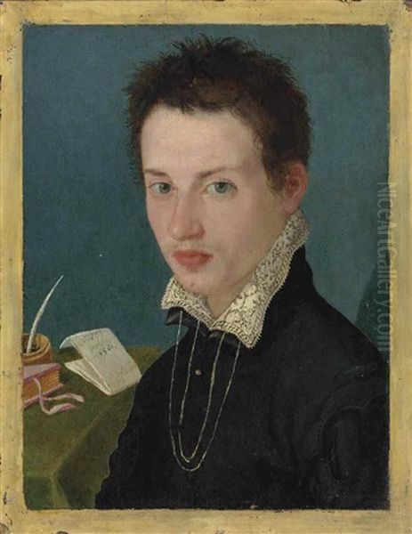 Portrait Of A Young Man, Bust-length, At A Writing Table Oil Painting by Alessandro di Cristofano Allori