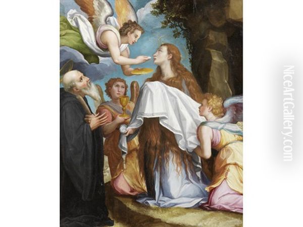 The Last Communion Of Mary Magdalen With Saint Benedict Oil Painting by Alessandro di Cristofano Allori