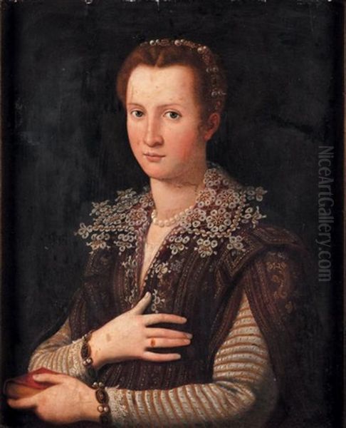 Portrait De Leonora De Medicis (1553-1576) Oil Painting by Alessandro di Cristofano Allori