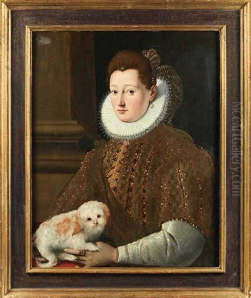 Portrait De Femme A La Collerette Et Son Chien Oil Painting by Alessandro di Cristofano Allori