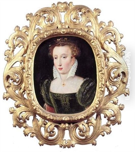 Portrait De Jeune Femme A La Coiffure Ornee De Fleurs Et De Perles Oil Painting by Alessandro di Cristofano Allori