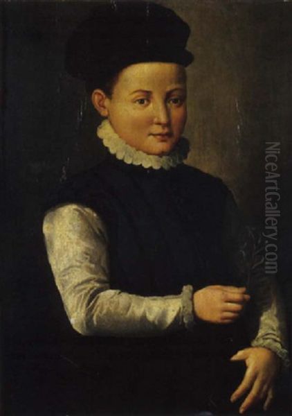 Ritratto Di Bambino Con Abito Nero, Cappello Nero E Camicia Bianca Oil Painting by Alessandro di Cristofano Allori