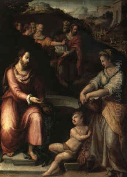 Christ And The Woman Of Samaria At The Well Oil Painting by Alessandro di Cristofano Allori