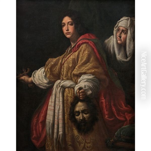 Judith Presentant La Tete D'holopherne Avec Abra Oil Painting by Cristofano Allori