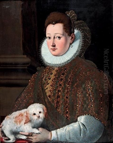 Portrait De Femme Tenant Un Petit Chien Sur Les Genoux Oil Painting by Cristofano Allori