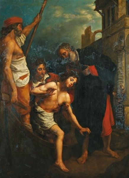 L'hospitalite De Saint Julien Oil Painting by Cristofano Allori