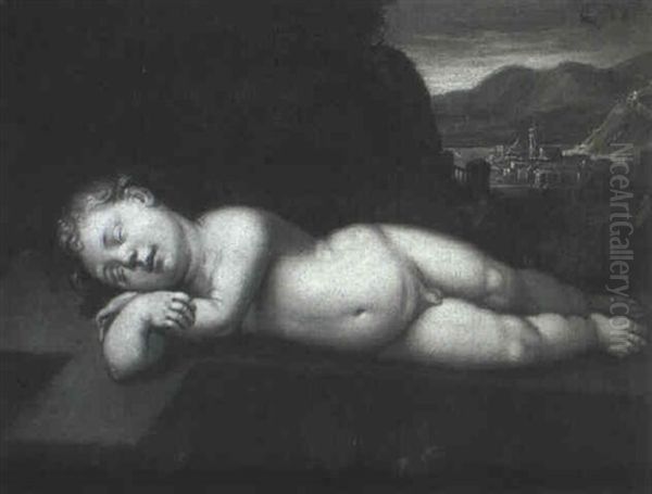 The Infant Christ Asleep On The Cross, Jerusalem Beyond Oil Painting by Cristofano Allori