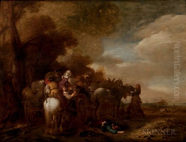 Robbers Fighting With Each Other For The Spoils Over A Murdered Traveler Oil Painting by Washington Allston