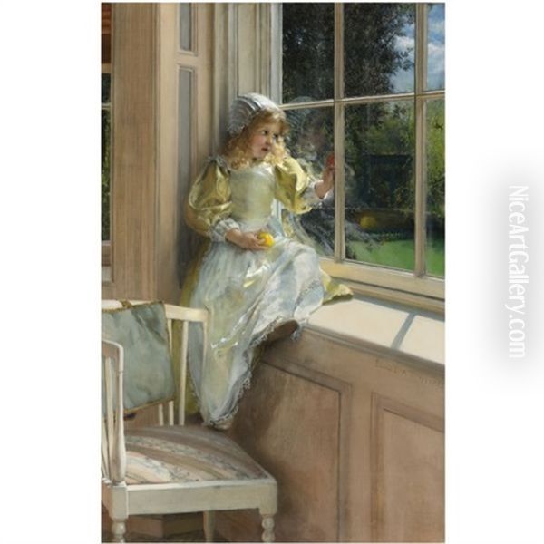 A Looking Out O'window, Sunshine Oil Painting by Laura Theresa Alma-Tadema