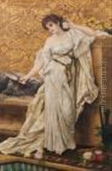 Woman With A Mirror Oil Painting by Sir Lawrence Alma-Tadema