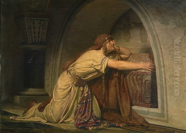 Clotilde At The Tomb Of Her Grandchildren Oil Painting by Sir Lawrence Alma-Tadema