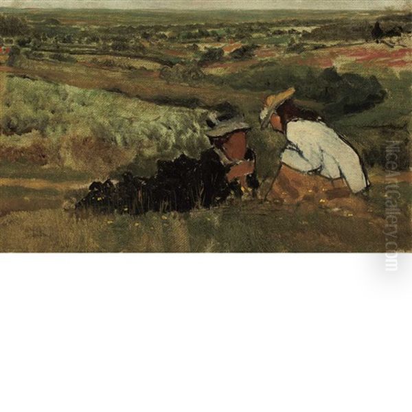 Summer Hours/study Of Landscape With Figures Oil Painting by Sir Lawrence Alma-Tadema