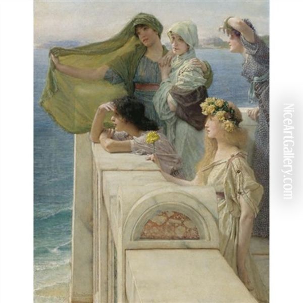 At Aphrodite's Cradle (the Ever-new Horizon) Oil Painting by Sir Lawrence Alma-Tadema