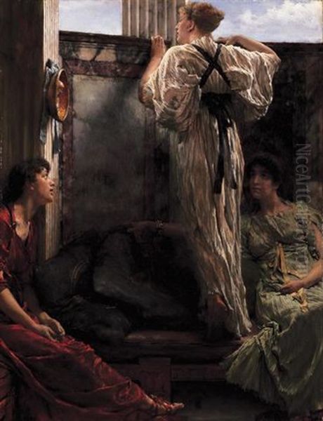 Inquisitive Oil Painting by Sir Lawrence Alma-Tadema