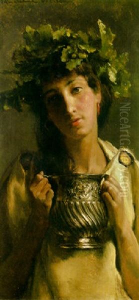 A Portrait Of A Girl Holding A Silver Urn, A Price For The Artist's Corps Oil Painting by Sir Lawrence Alma-Tadema