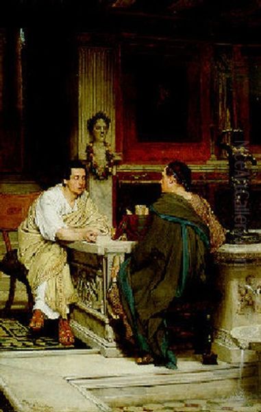 A Chat Or The Discourse Oil Painting by Sir Lawrence Alma-Tadema