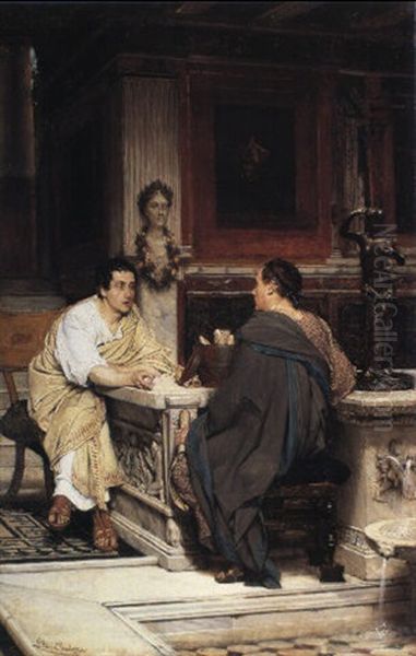 A Chat Or The Discourse Oil Painting by Sir Lawrence Alma-Tadema