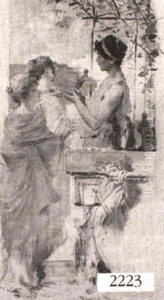 Classical Style Women Buying Porcelain Oil Painting by Sir Lawrence Alma-Tadema