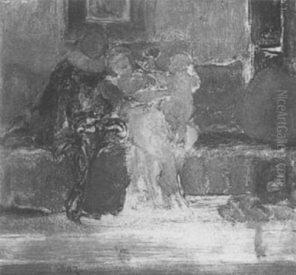 Figures Playing With An Infantin An Interior Oil Painting by Sir Lawrence Alma-Tadema