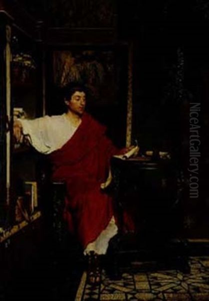 A Roman Scribe Writing Dis- Patches Oil Painting by Sir Lawrence Alma-Tadema