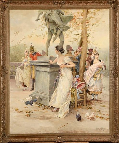 Scene Galante Au Parc Oil Painting by Mariano Alonso Perez