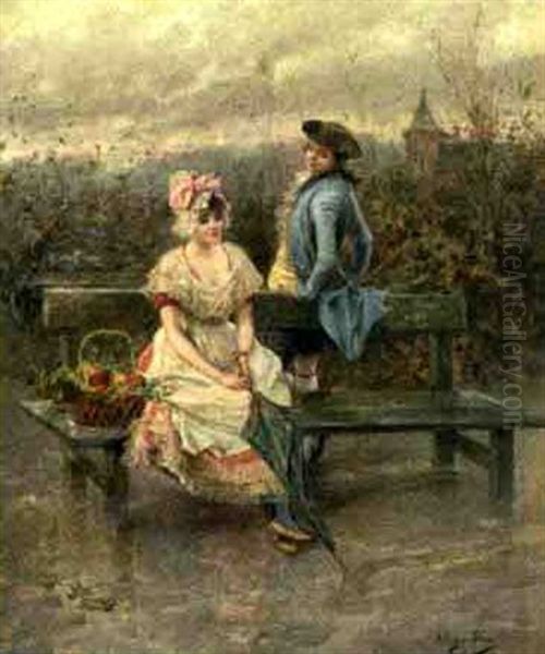 Courting In The Park Oil Painting by Mariano Alonso Perez