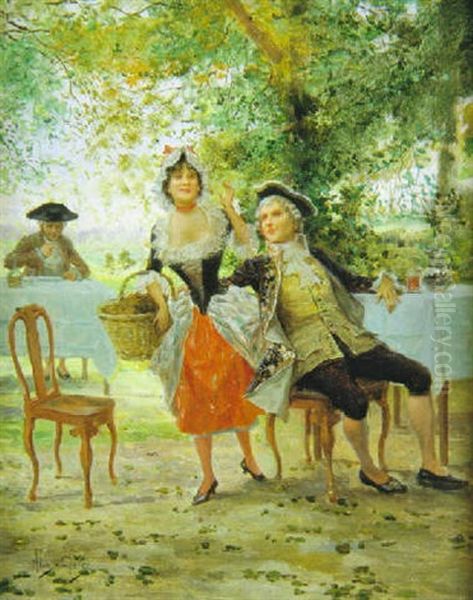 Merienda En El Jardin Oil Painting by Mariano Alonso Perez