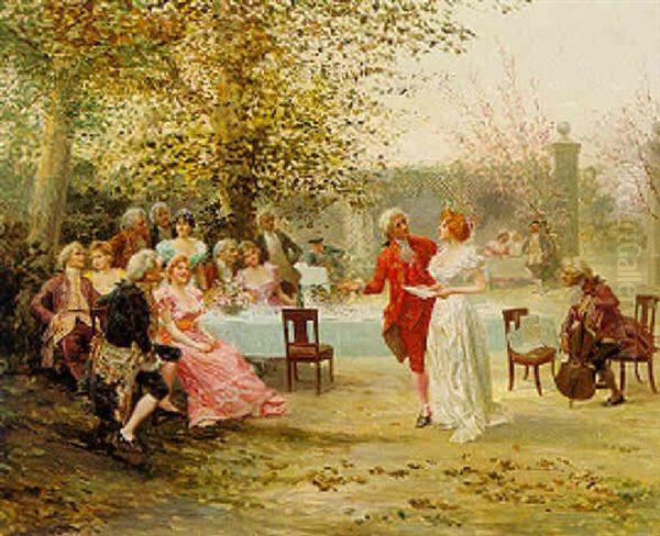 A Garden Party Oil Painting by Mariano Alonso Perez