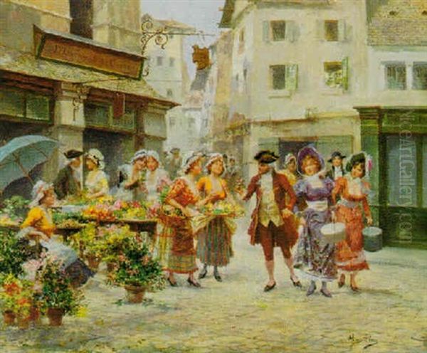 La Marchande De Fleurs Oil Painting by Mariano Alonso Perez