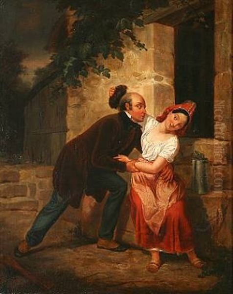 The Flirting Man Is Loosing His Wig Oil Painting by Marie-Alexandre (Menut) Alophe