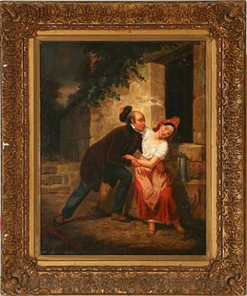 The Flirting Man Is Loosing His Wig Oil Painting by Marie-Alexandre (Menut) Alophe