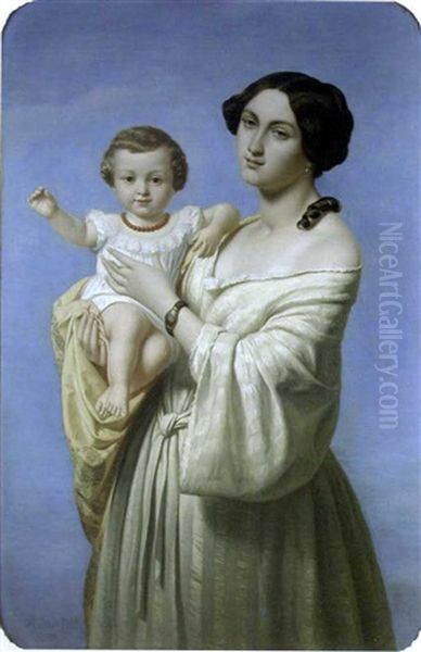 Mother And Child Oil Painting by Marie-Alexandre (Menut) Alophe