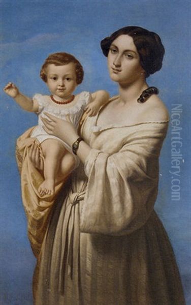 Mother And Child Oil Painting by Marie-Alexandre (Menut) Alophe