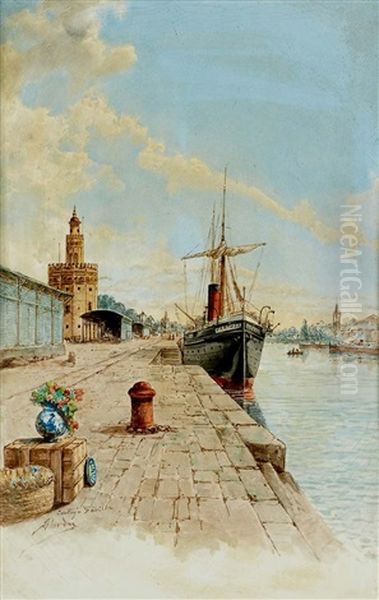 Vista De Sevilla Con La Torre Del Oro Oil Painting by Ramon Alorda Perez