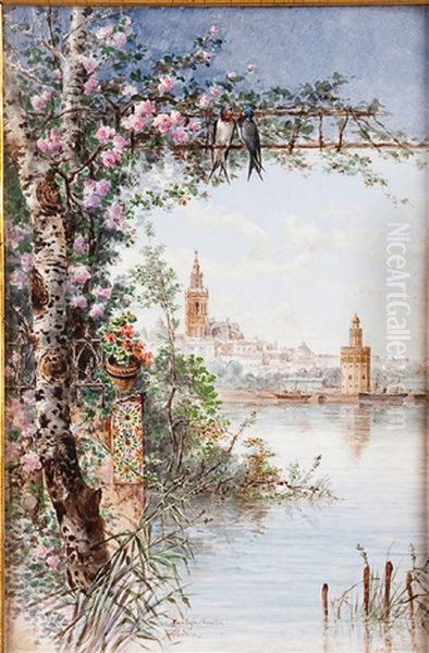 Cartuja Park In Seville Oil Painting by Ramon Alorda Perez