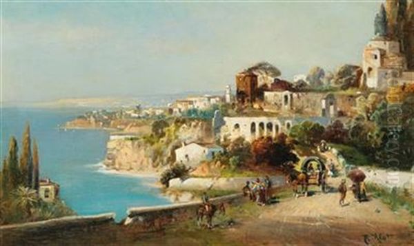 Italian Coastal Town Oil Painting by Robert Alott