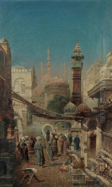 Animation Aux Abords Des Mosquees Livelyness Near The Mosques Huile Sur Toile Oil Painting by Robert Alott