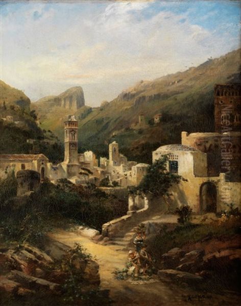 Stadtansicht Auf Capri Oil Painting by Robert Alott