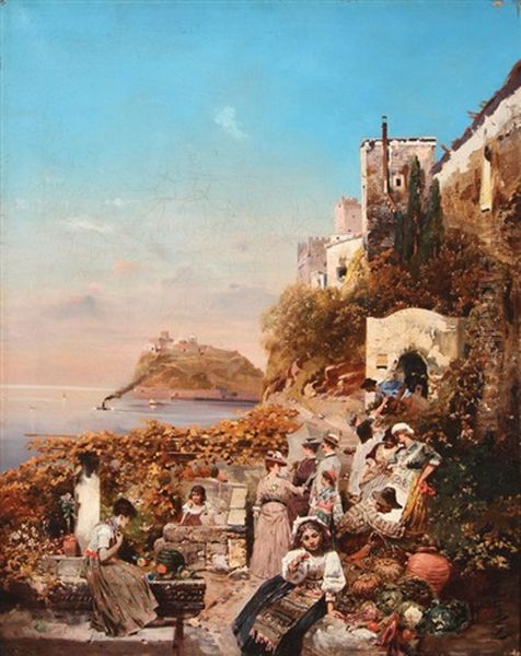 Market Day Along The Coast Oil Painting by Robert Alott