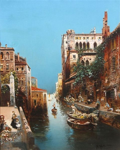 Venice Canal Scene Oil Painting by Robert Alott