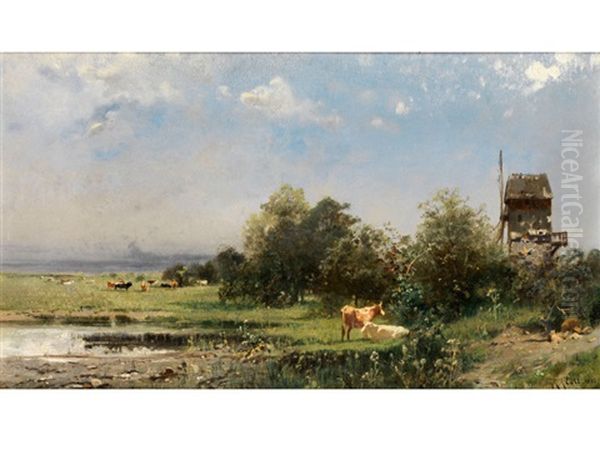 Auenlandschaft Mit Kuhen Oil Painting by Robert Alott