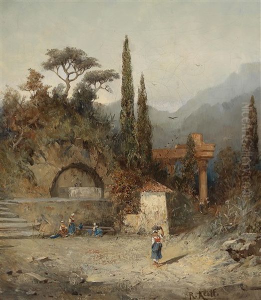 An Einem Sudlichen Brunnen Oil Painting by Robert Alott