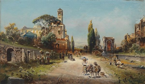 Reges Treiben Auf Der Via Appia Oil Painting by Robert Alott